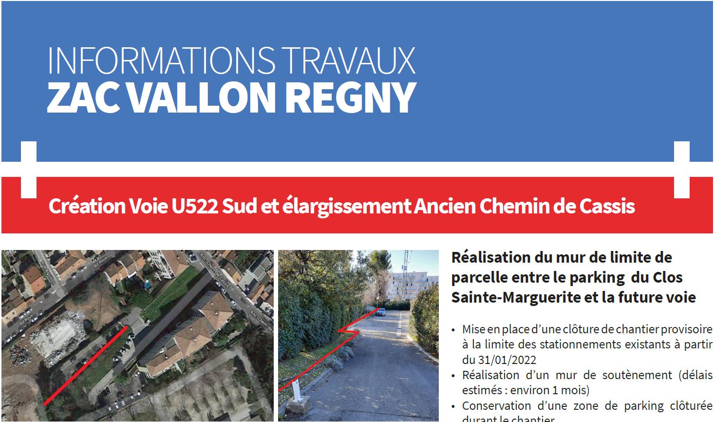 Infos travaux  : ZAC VALLON REGNY Janvier 2022