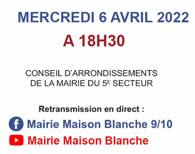 Conseil d'arrondissements de la mairie 5° secteur : retransmis en direct