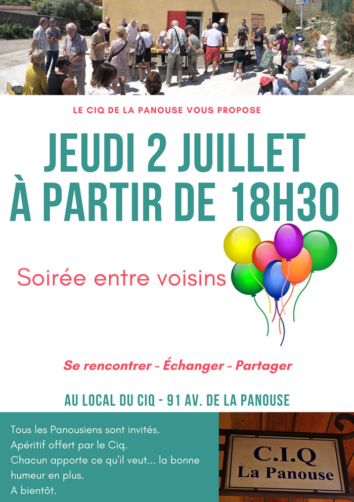 Jeudi 2 juillet 2026 à 18h30 : Fête des voisins au CIQ